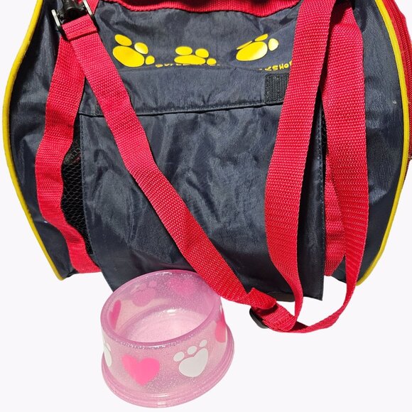 Build A Bear Travel Pet Rolling Kennel Carrier Bag Wheels Pink Food Dish Lot BAB - Picture 1 of 16